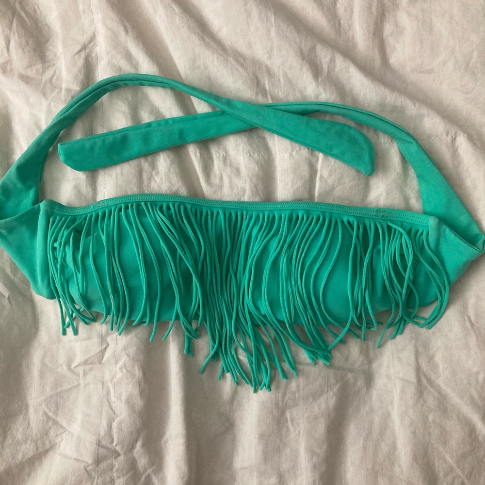 Fringe bandeau bikini top strapless